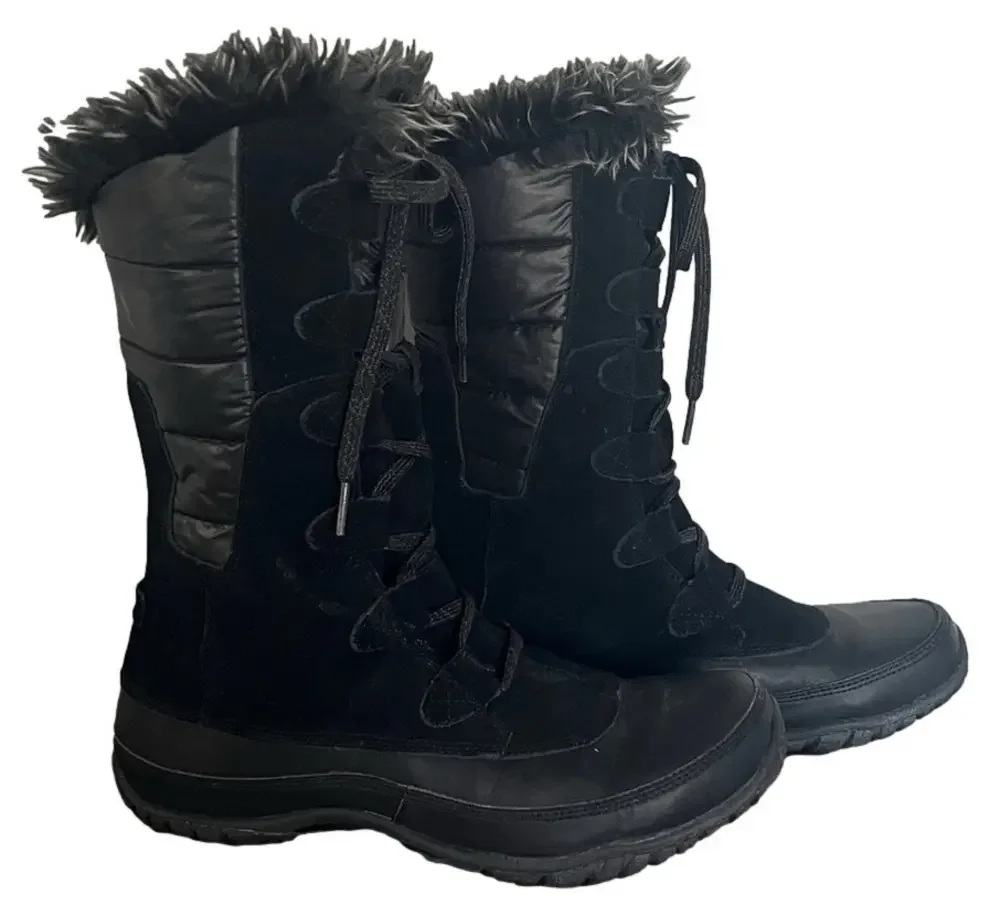 The North Face Womens Nuptse Purna Winter Boots Faux Fur Trim Black Size 8.5
